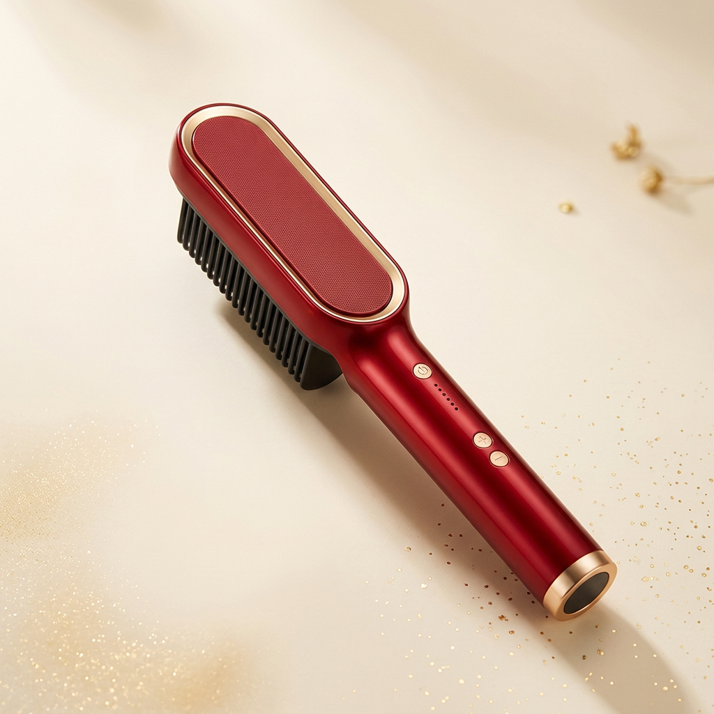 Escova alisadora Bella Gloss Liss Pro 5 em 1 em vermelho rubi com detalhes dourados